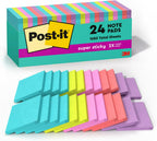Post-it Super Sticky Notes, 24 Sticky Note Pads, 3 x 3 in., Ideal for Organization in Your Dorm, Home or Office, 2X The Sticking Power, Supernova Neons Collection
