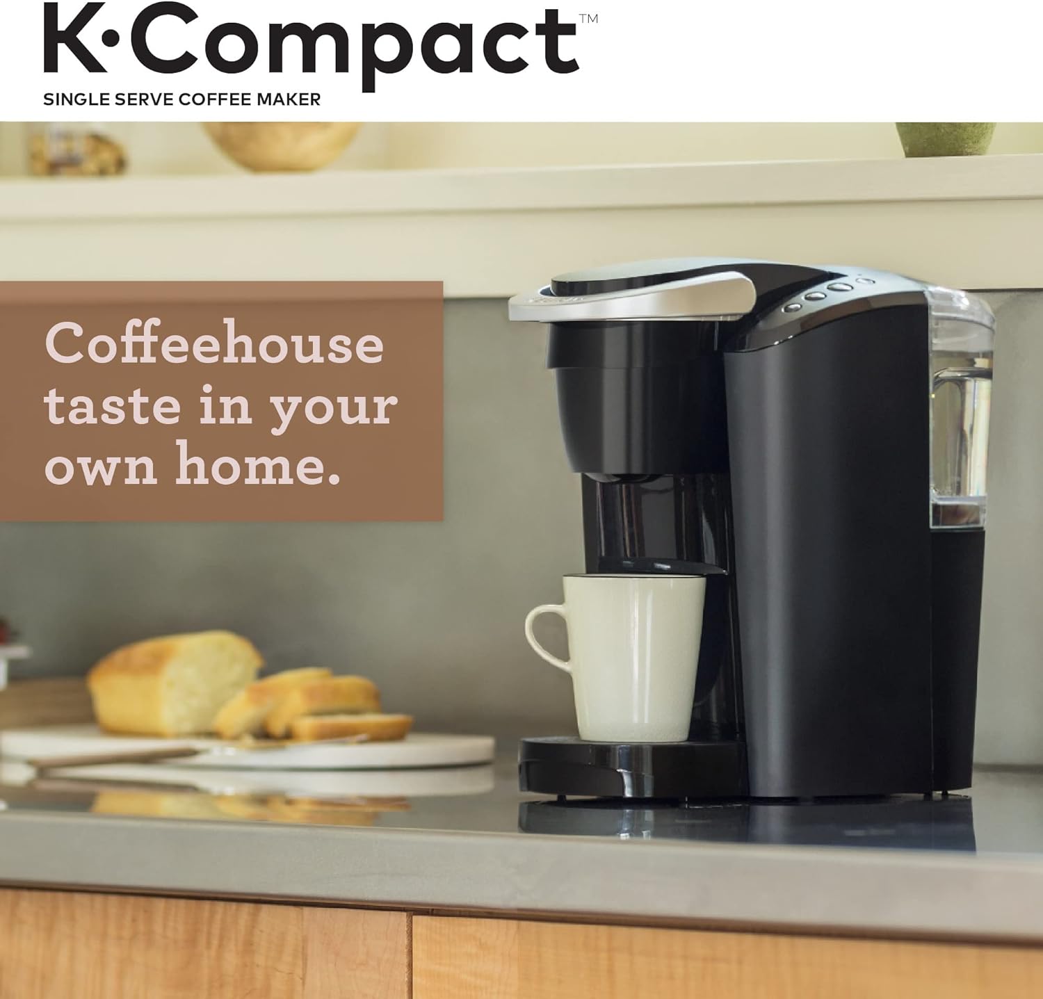 Keurig K-Compact Single-Serve K-Cup Pod Coffee Maker, with 3 Brew Sizes, Smart Start Feature, 36oz Removable Reservoir, Black
