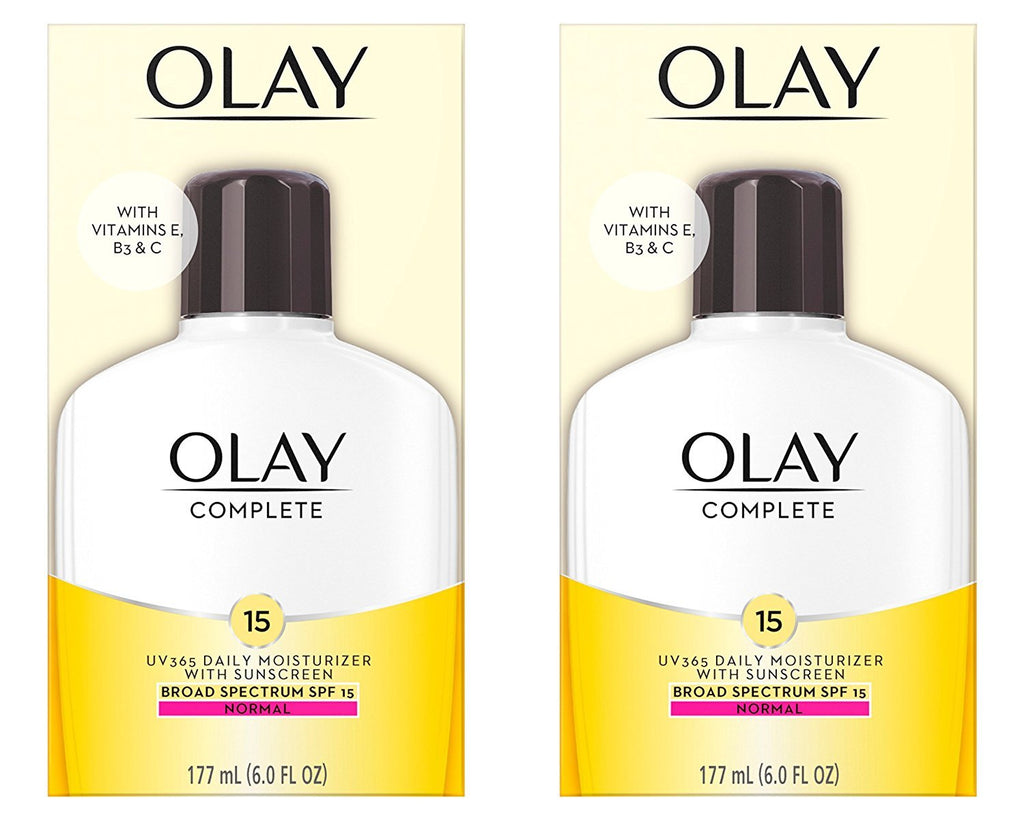 Olay Face Moisturizer, Complete with Sunscreen SPF 15, Daily Facial Lotion for Normal Skin, Lightweight Hydrating Broad Spectrum Sun Protection - Vitamin C, E, and Niacinamide - 6 Oz 2 Pack
