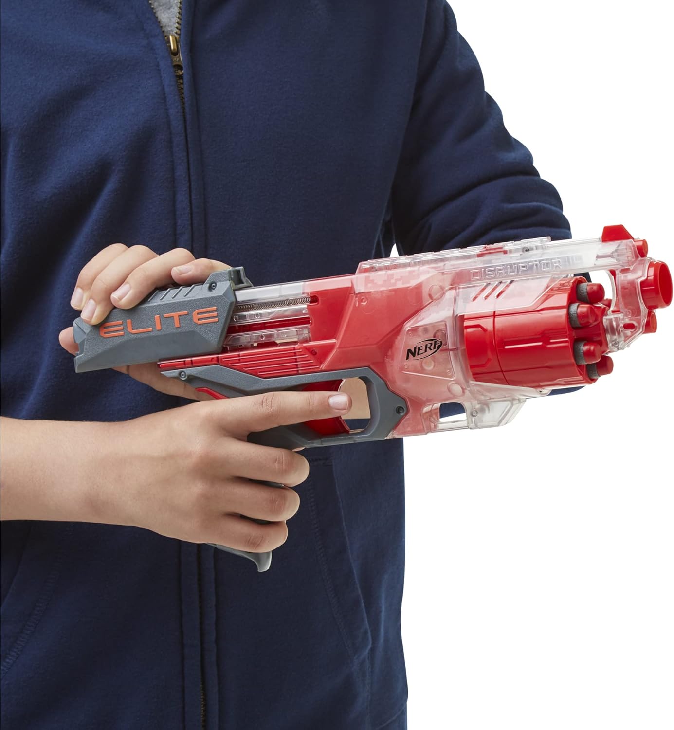 NERF Elite Disrupter Blaster - 6-Dart Rotating Drum, Slam Fire, Translucent Red (Amazon Exclusive)