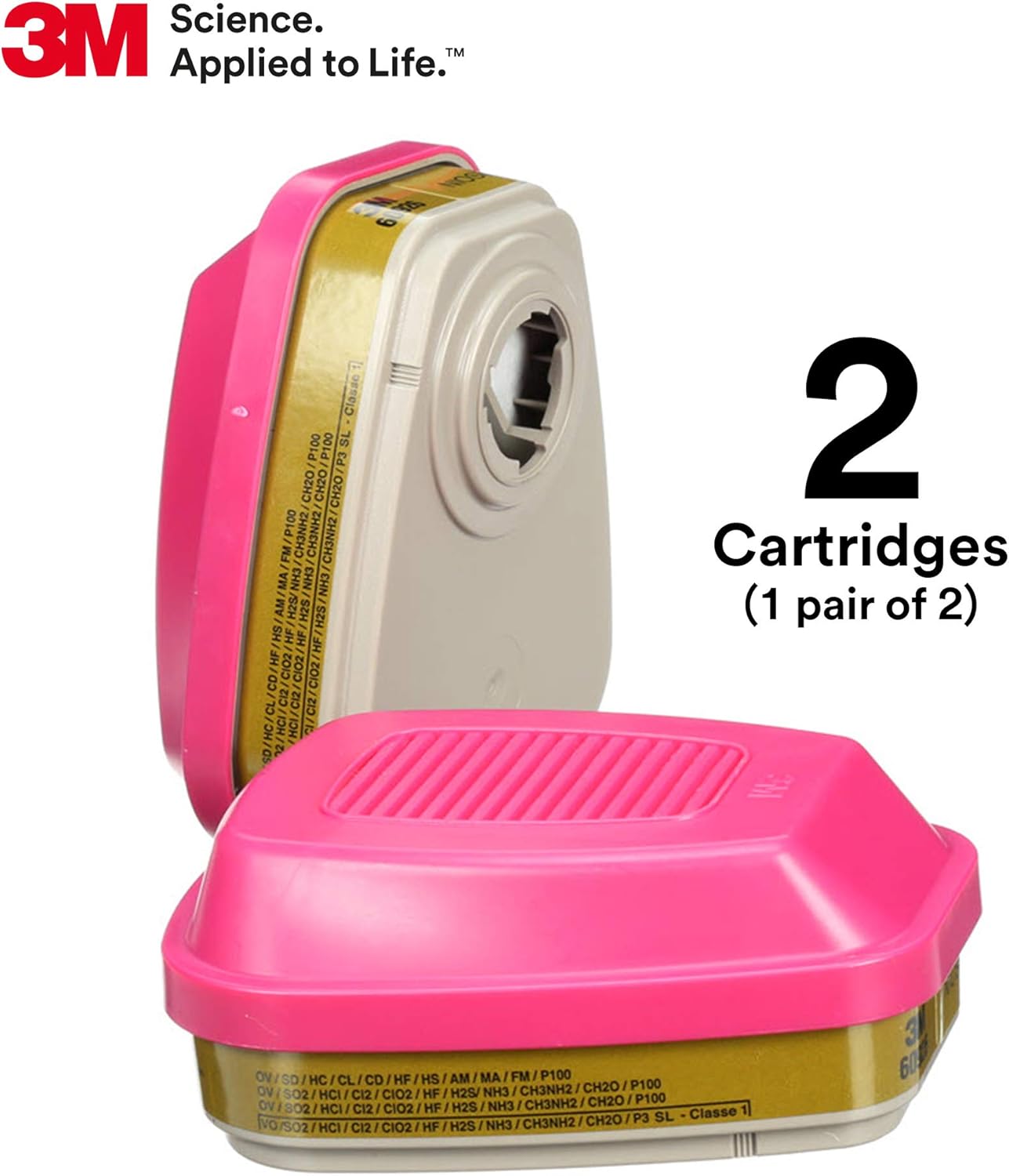 3M P100 Respirator Cartridge/Filter 60926, 1 Pair, NIOSH, Helps Protect Against Organic Vapors, Acid Gases, Ammonia Methylamine, Formaldehyde and Particulates
