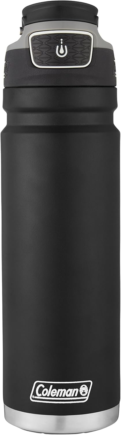 Coleman Autoseal FreeFlow Stainless Steel Water Bottle, Black, 24oz