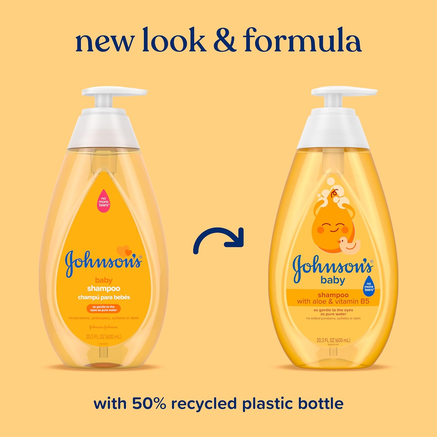 Johnson's Baby Shampoo with Aloe Vera & Vitamin B5, Tear Free, Newborn Essentials, No added Parabens & Sulfates, Hypoallergenic, 20.3 fl. oz