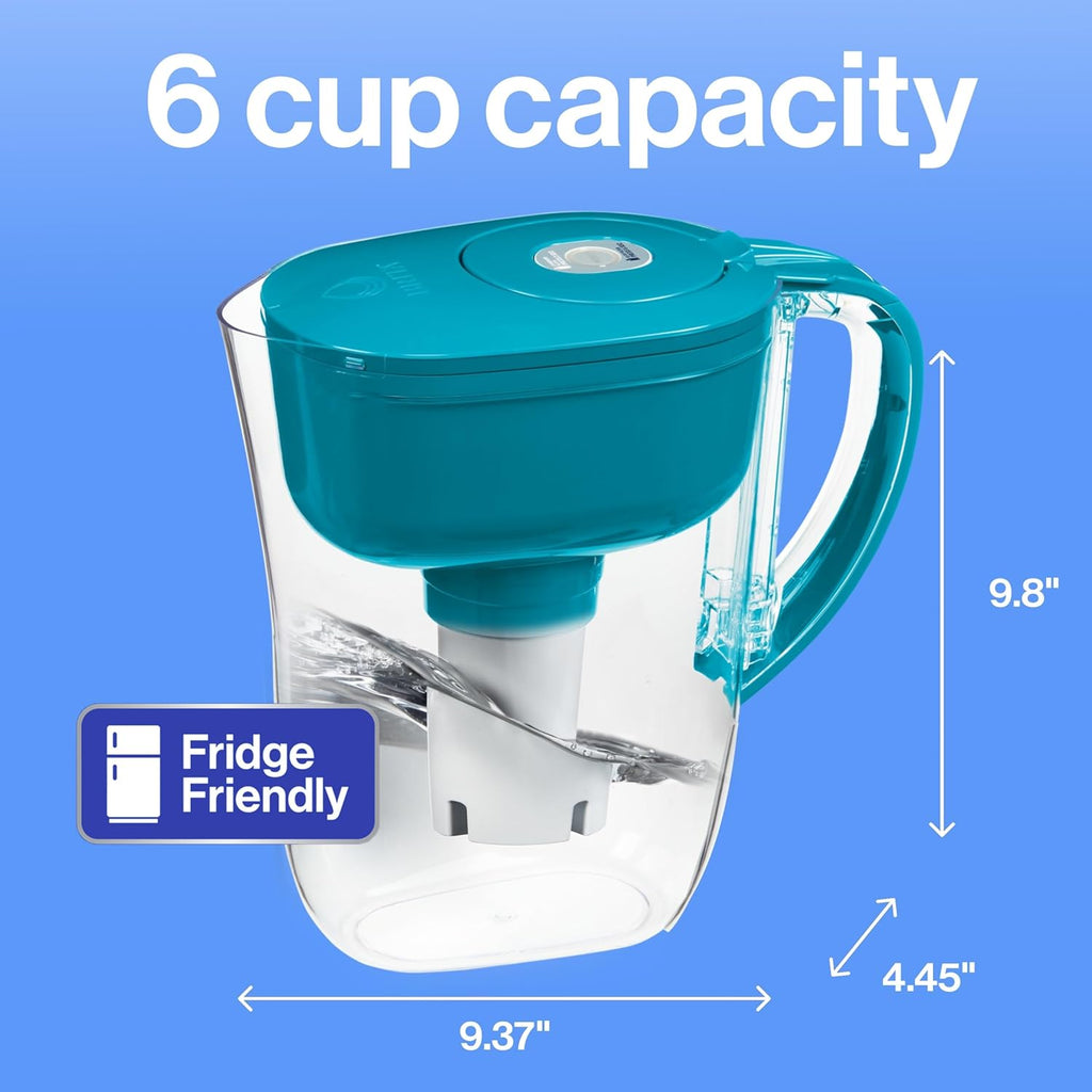 Brita Metro Water Filter Pitcher with SmartLight Change Indicator, BPA-Free, Replaces 1,800 Plastic Water Bottles a Year, Lasts Two Months, Includes 1 Filter, Small - 6-Cup Capacity, Turquoise