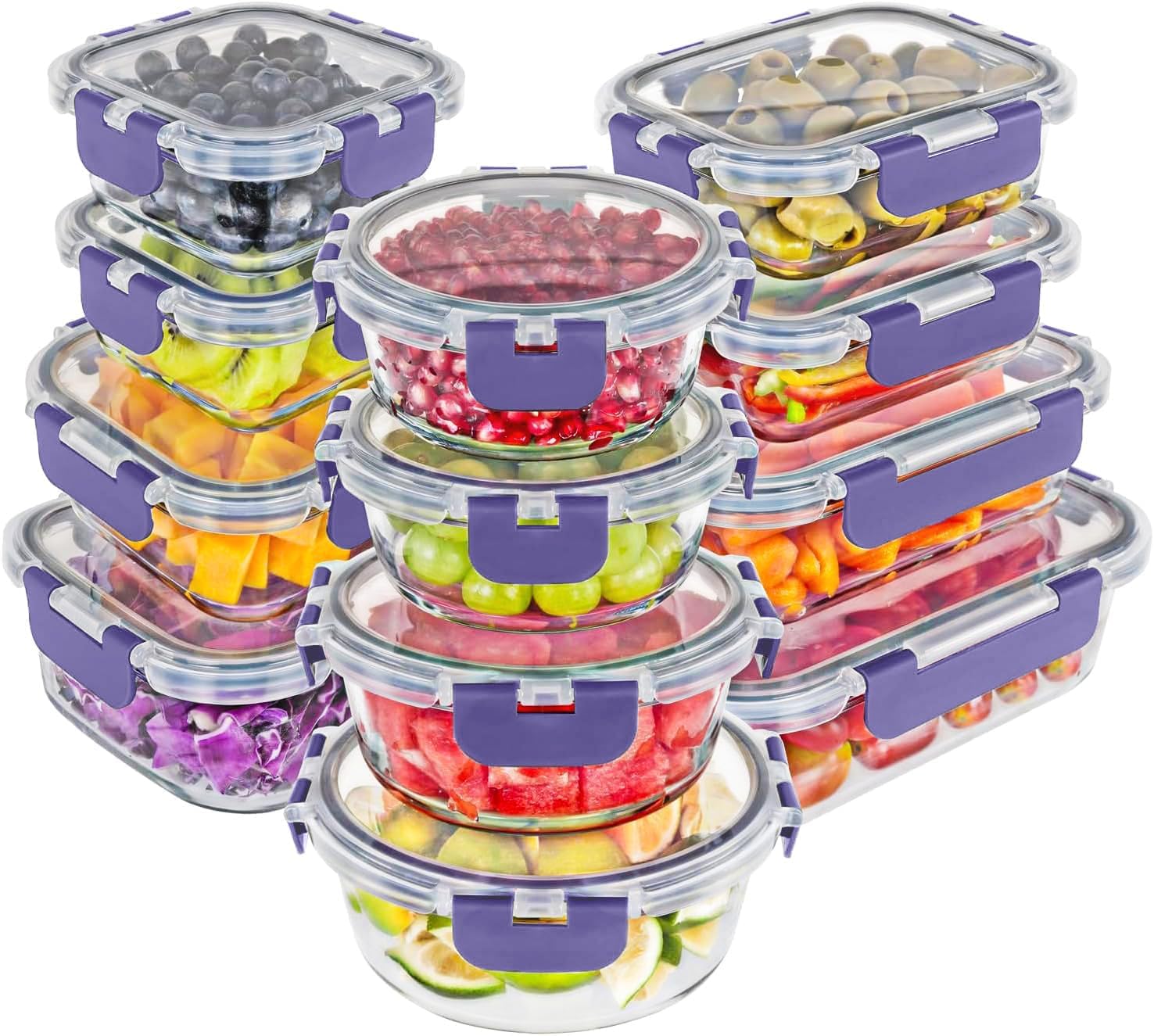 Magic Mill Premium Borosilicate Glass Food Storage Containers with lids Set | 24pc Sets with 12 Bowls & 12 Airtight Locking Lids for Lunch & Meal Prep, Safe for Oven, Freezer, Dishwasher, BPA-Free