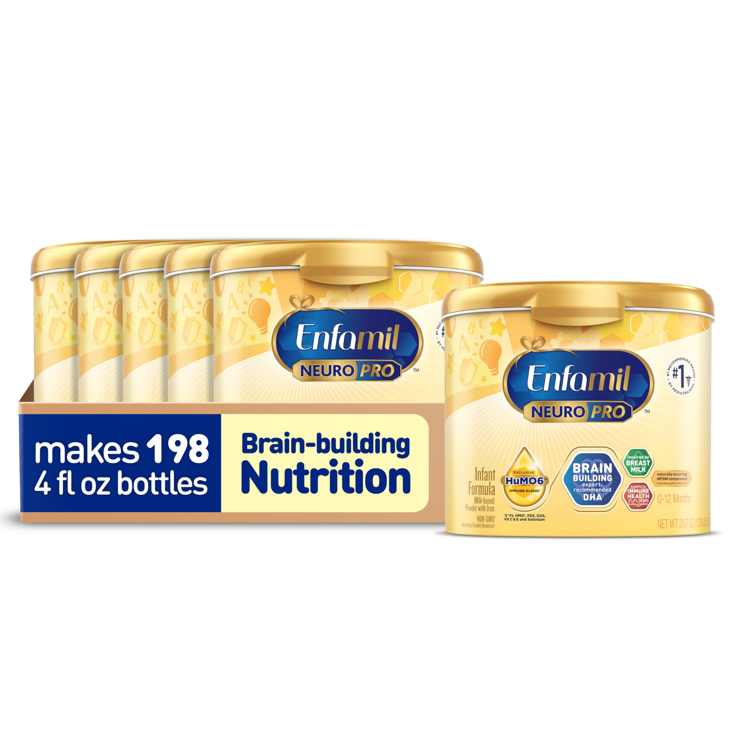 Enfamil NeuroPro Baby Formula, Triple Prebiotic Immune Blend with 2'FL HMO & Expert Recommended Omega-3 DHA, Inspired by Breast Milk, Non-GMO, Reusable Tub, 20.7 Oz (Packaging May Vary)