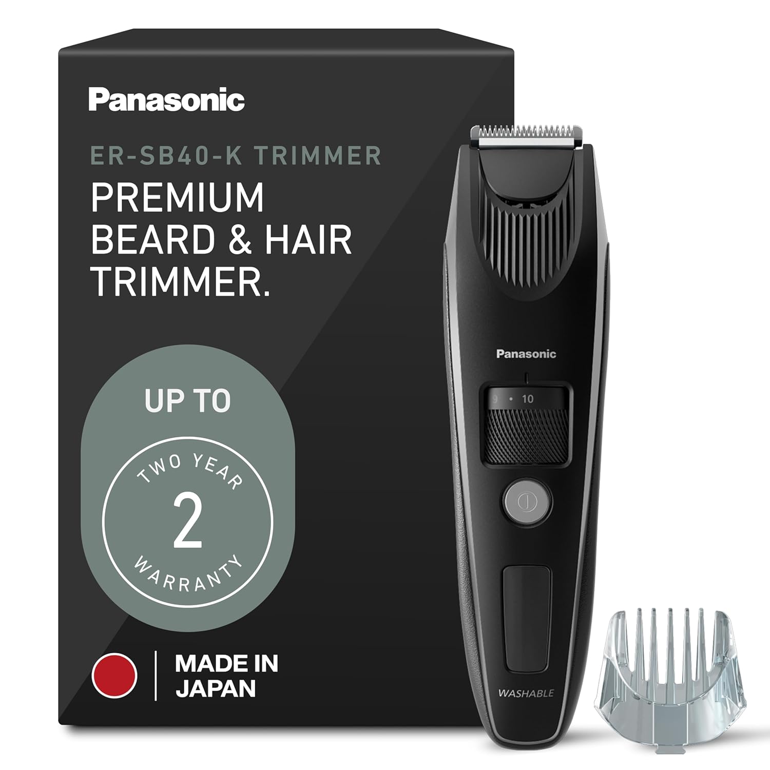Panasonic Cordless Beard Trimmer for Men with Precision Dial, 19 Adjustable Length Settings, Rechargeable Battery, Washable - ER-GB42-K (Black)