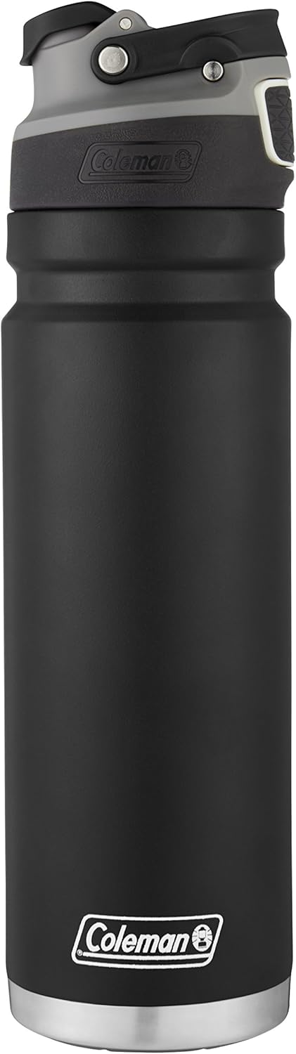 Coleman Autoseal FreeFlow Stainless Steel Water Bottle, Black, 24oz