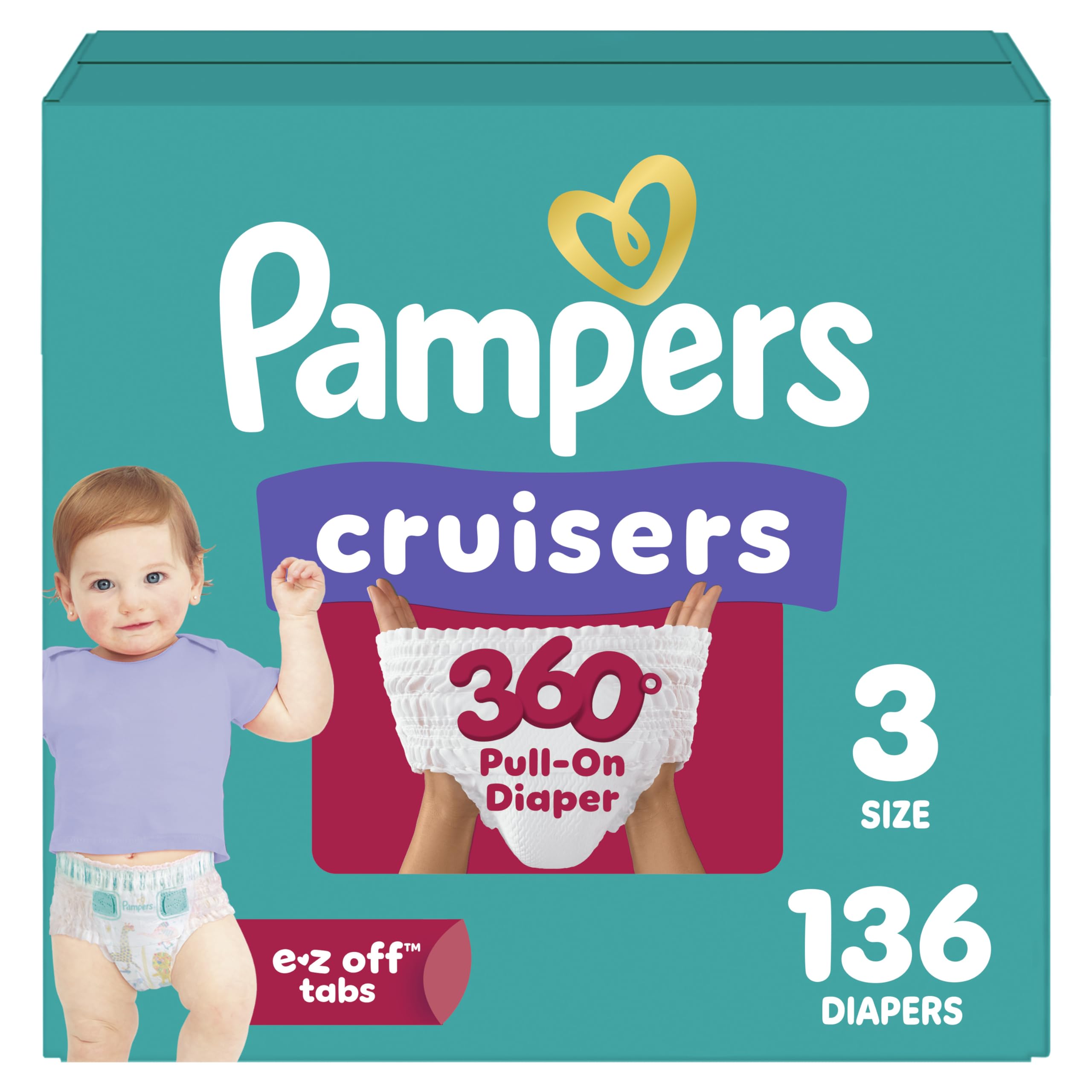 Pampers Diapers - Cruisers 360 - Size 5, 128 Count, Babyproof up to 100% Leakproof Pull-On Diaper