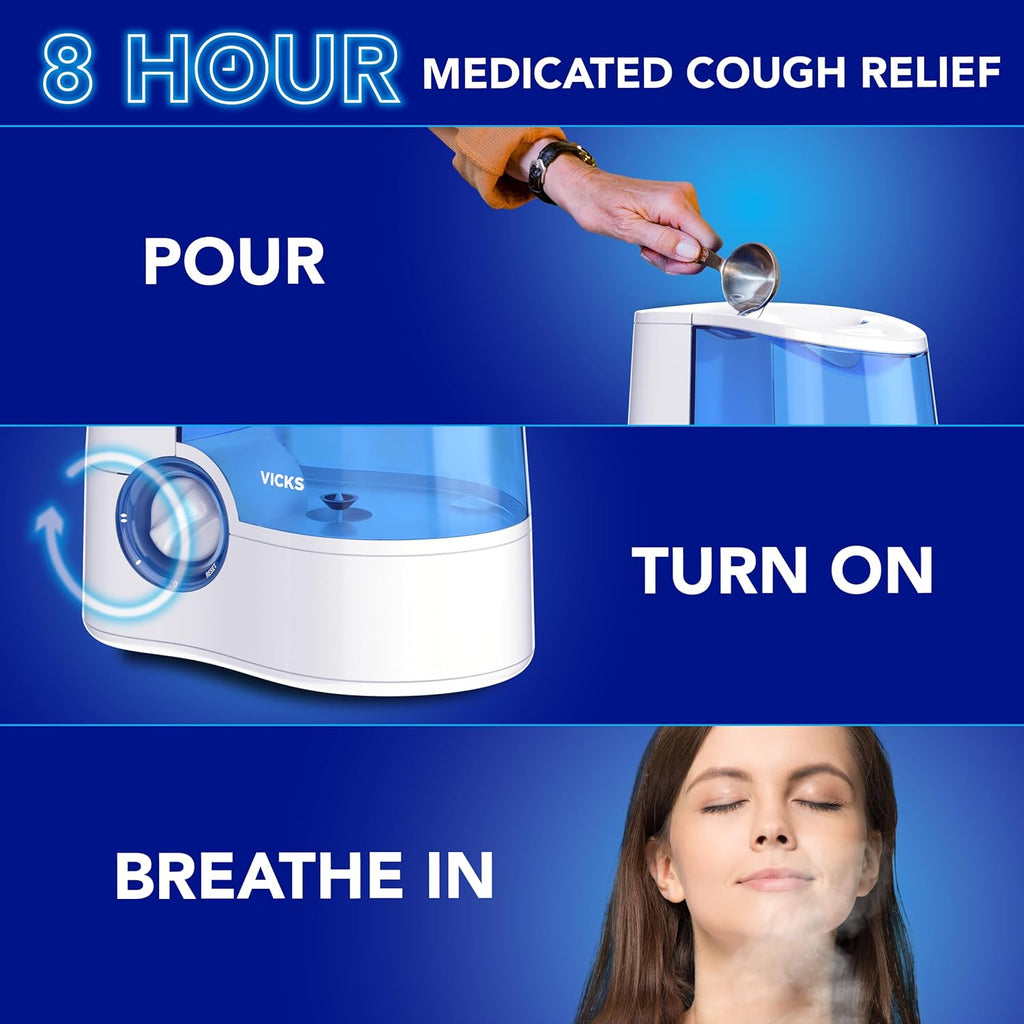 Vicks VapoSteam Medicated Liquid with Camphor, a Cough Suppressant, 8 Oz – VapoSteam Liquid Helps Relieve Coughing, for Use in Vicks Vaporizers and Humidifiers
