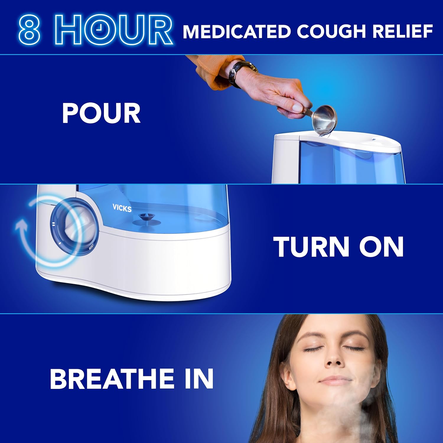 Vicks VapoSteam Medicated Liquid with Camphor, a Cough Suppressant, 8 Oz – VapoSteam Liquid Helps Relieve Coughing, for Use in Vicks Vaporizers and Humidifiers