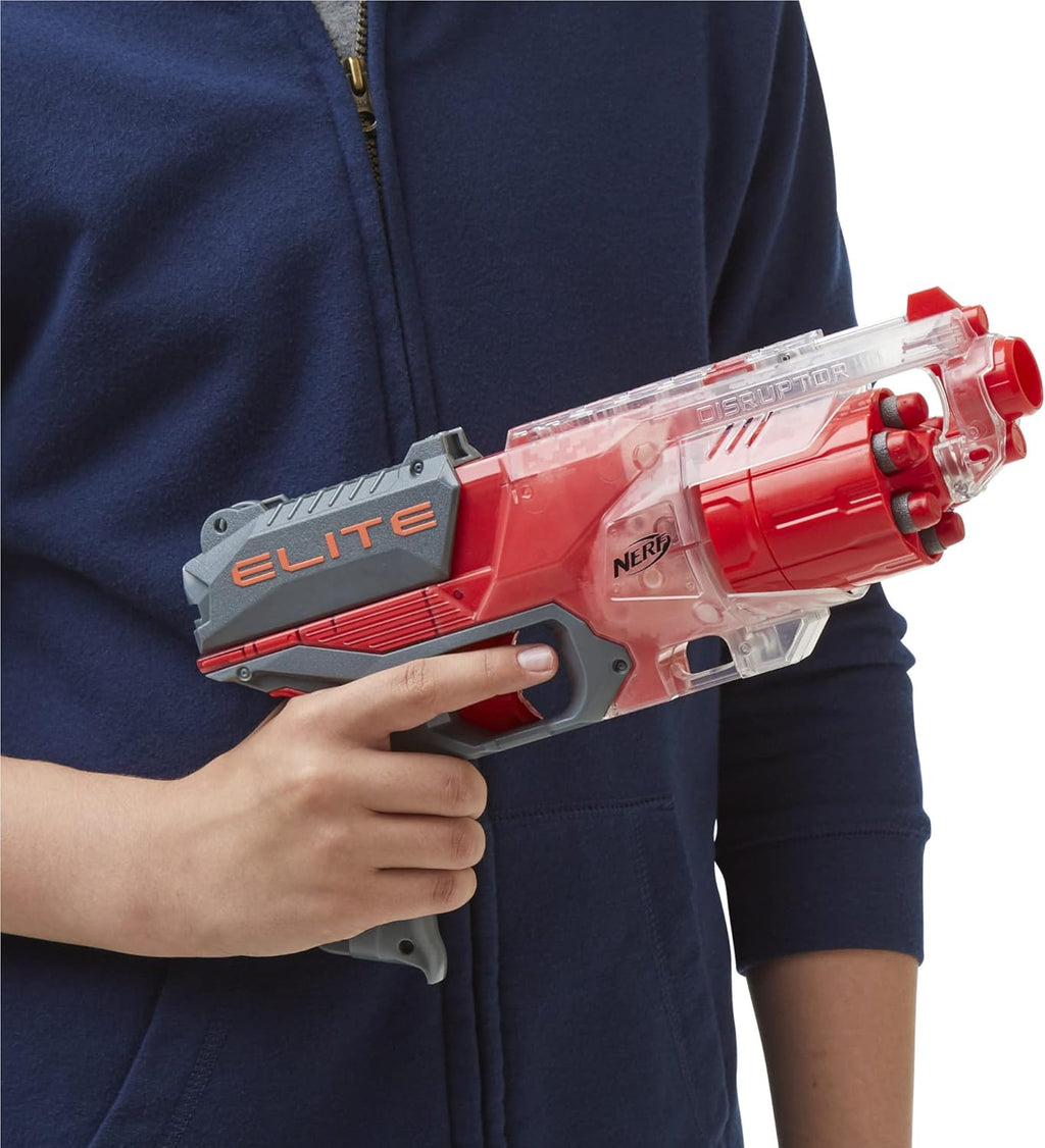NERF Elite Disrupter Blaster - 6-Dart Rotating Drum, Slam Fire, Translucent Red (Amazon Exclusive)