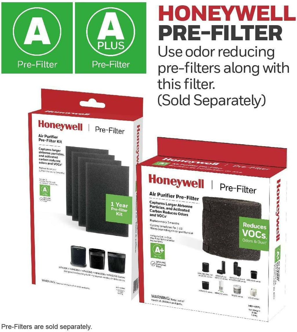 Honeywell HEPA Air Purifier Filter R, 3-Pack for HPA 100/200/300, 3000 and 5000 Series - Airborne Allergen Air Filter Replacement Targets Wildfire/Smoke, Pollen, Pet Dander, and Dust