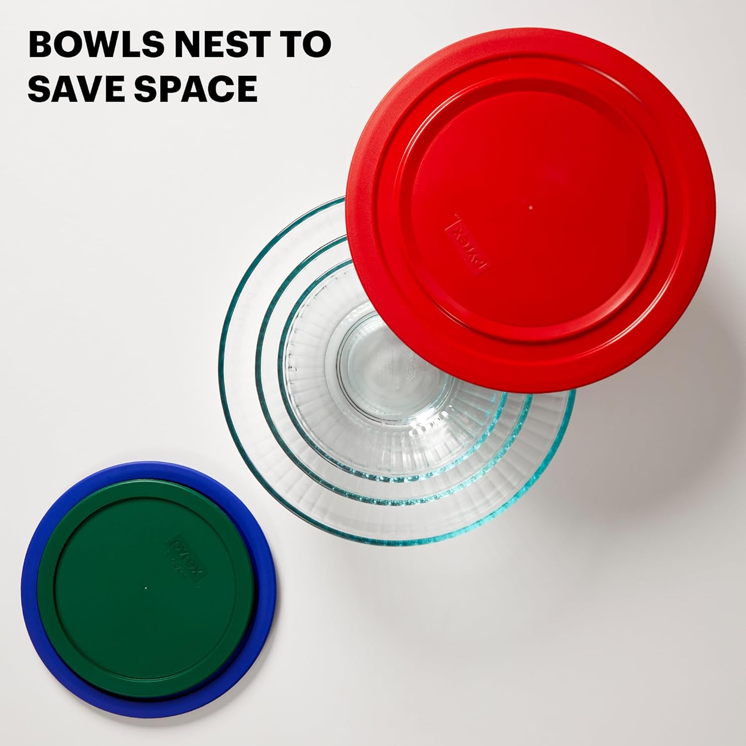 Pyrex Sculpted (3-Pack) Glass Mixing Bowls Set With Lids For Prepping, Baking and Cooking, Preheated Oven, Dishwasher, Freezer, and Microwave Safe