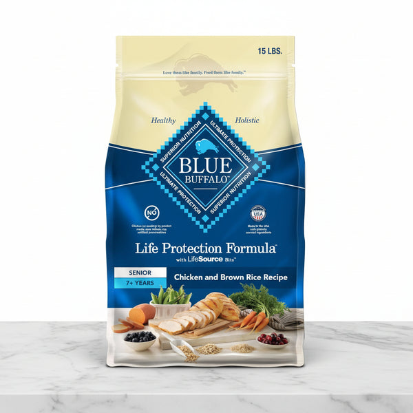 Blue Buffalo Life Protection Formula Senior Dry Dog Food, Supports Joint Health and Mobility, Made with Natural Ingredients, Chicken & Brown Rice Recipe, 15-lb. Bag