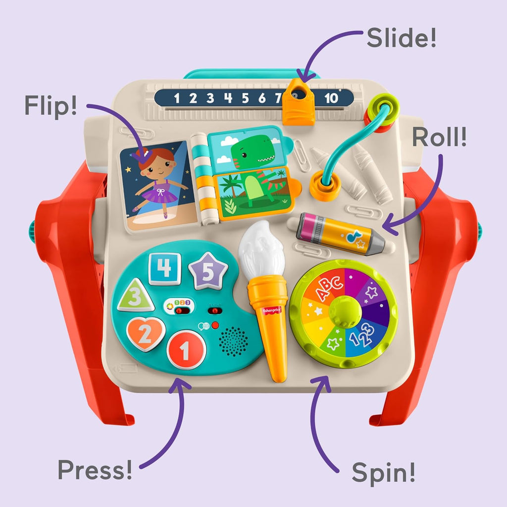 Fisher-Price Baby & Toddler Toy Laugh & Learn 4-in-1 Activity Table & Art Easel with Educational Music for Ages 6+ Months, Multilanguage Version
