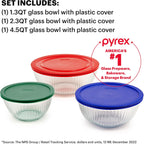 Pyrex Sculpted (3-Pack) Glass Mixing Bowls Set With Lids For Prepping, Baking and Cooking, Preheated Oven, Dishwasher, Freezer, and Microwave Safe