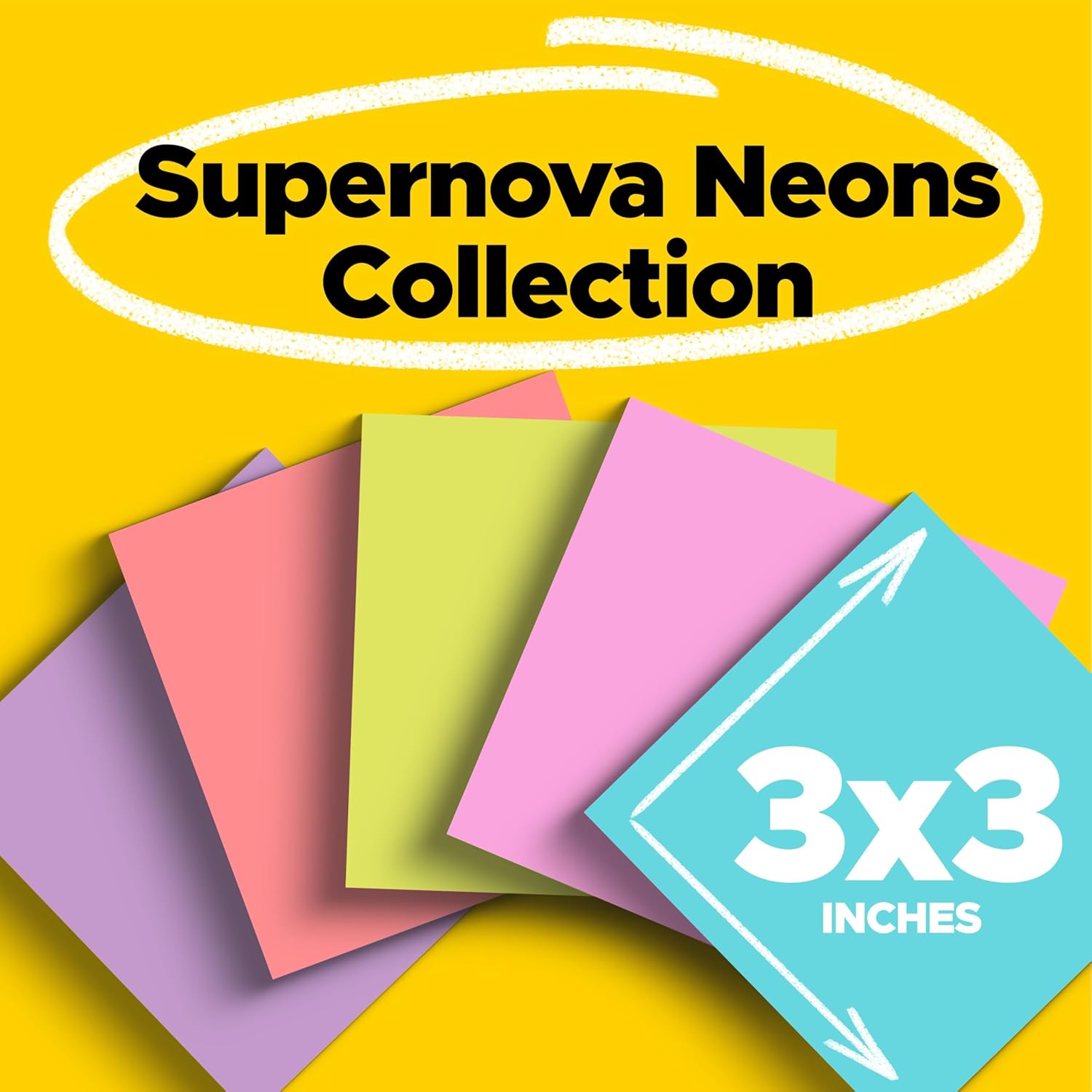 Post-it Super Sticky Notes, 24 Sticky Note Pads, 3 x 3 in., Ideal for Organization in Your Dorm, Home or Office, 2X The Sticking Power, Supernova Neons Collection