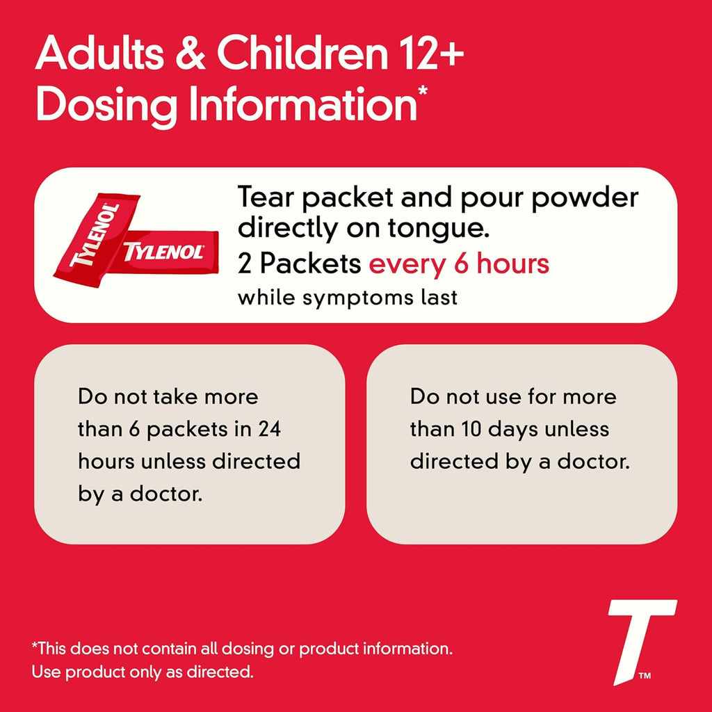 Tylenol Extra Strength Dissolve Powder Packs, 500 mg Acetaminophen Pain Reliever & Fever Reducer Medicine, Fast Relief for Minor Aches & Pains, Ibuprofen- & Aspirin-Free, On-the-Go Berry Flavor, 32 Ct