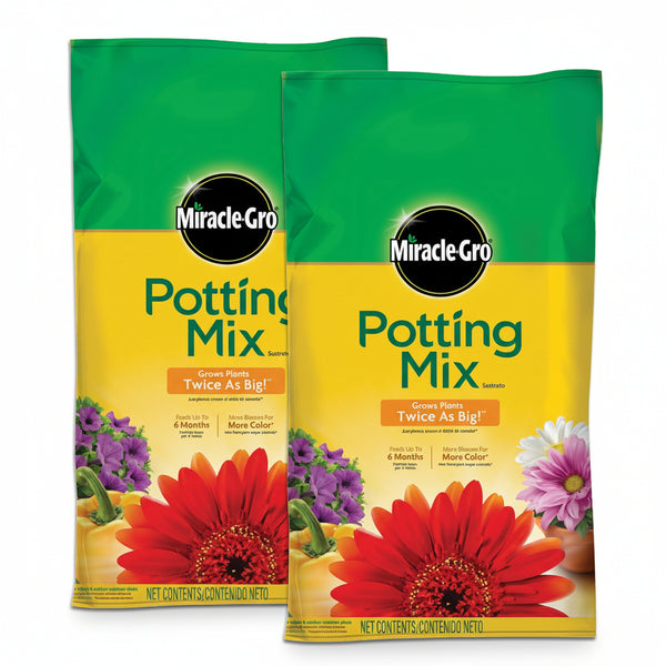 Miracle-Gro Potting Mix, For Container Plants, Flowers, Vegetables, Shrubs, Annuals, Perennials, Feeds up to 6 Months, 8 qt., 2-Pack