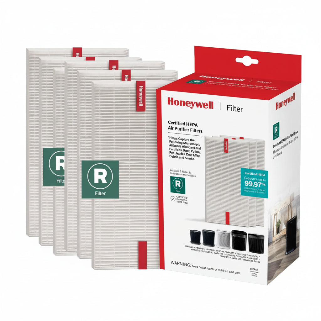 Honeywell HEPA Air Purifier Filter R, 3-Pack for HPA 100/200/300, 3000 and 5000 Series - Airborne Allergen Air Filter Replacement Targets Wildfire/Smoke, Pollen, Pet Dander, and Dust
