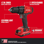 CRAFTSMAN V20 MAX Cordless Drill Driver and Impact Driver Set, Power Tool Set with 2 Batteries and Charger, LED Work Light, 2 Bits, Bag (CMCK200C2)