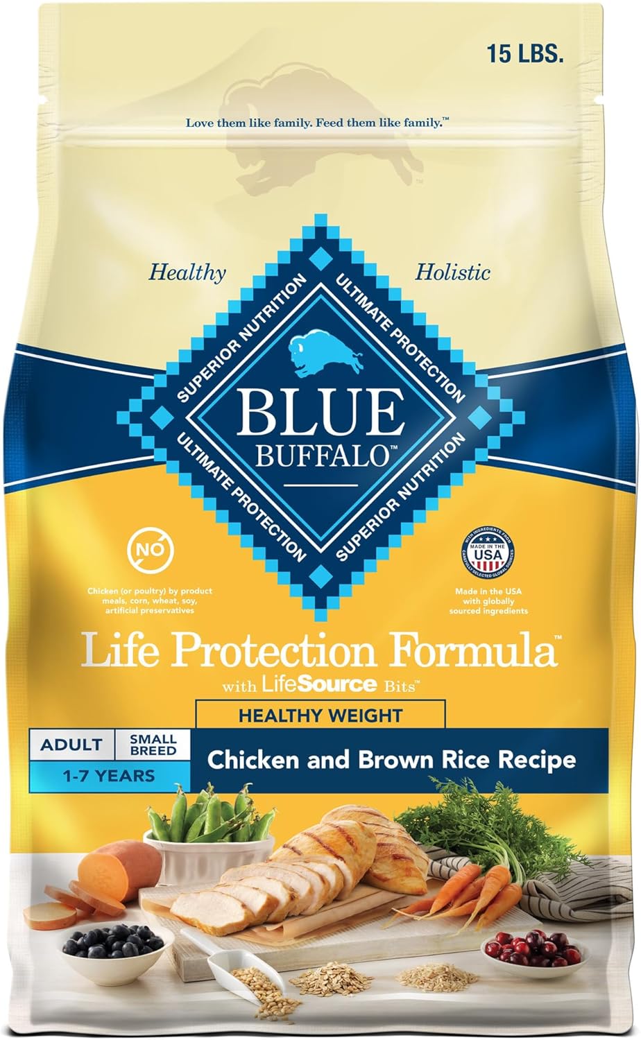 Blue Buffalo Life Protection Formula Healthy Weight Natural Small Breed Dry Dog Food, Supports an Ideal Weight, Made with Natural Ingredients, Chicken & Brown Rice Recipe, 15-lb Bag