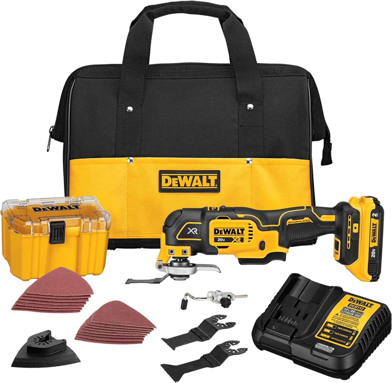 DEWALT 20V MAX XR Oscillating Tool Kit with Blades, 3 Speed Cordless Brushless Multitool, Up to 20,000 OPM, LED Light, Battery and Charger Included (DCS356C1)