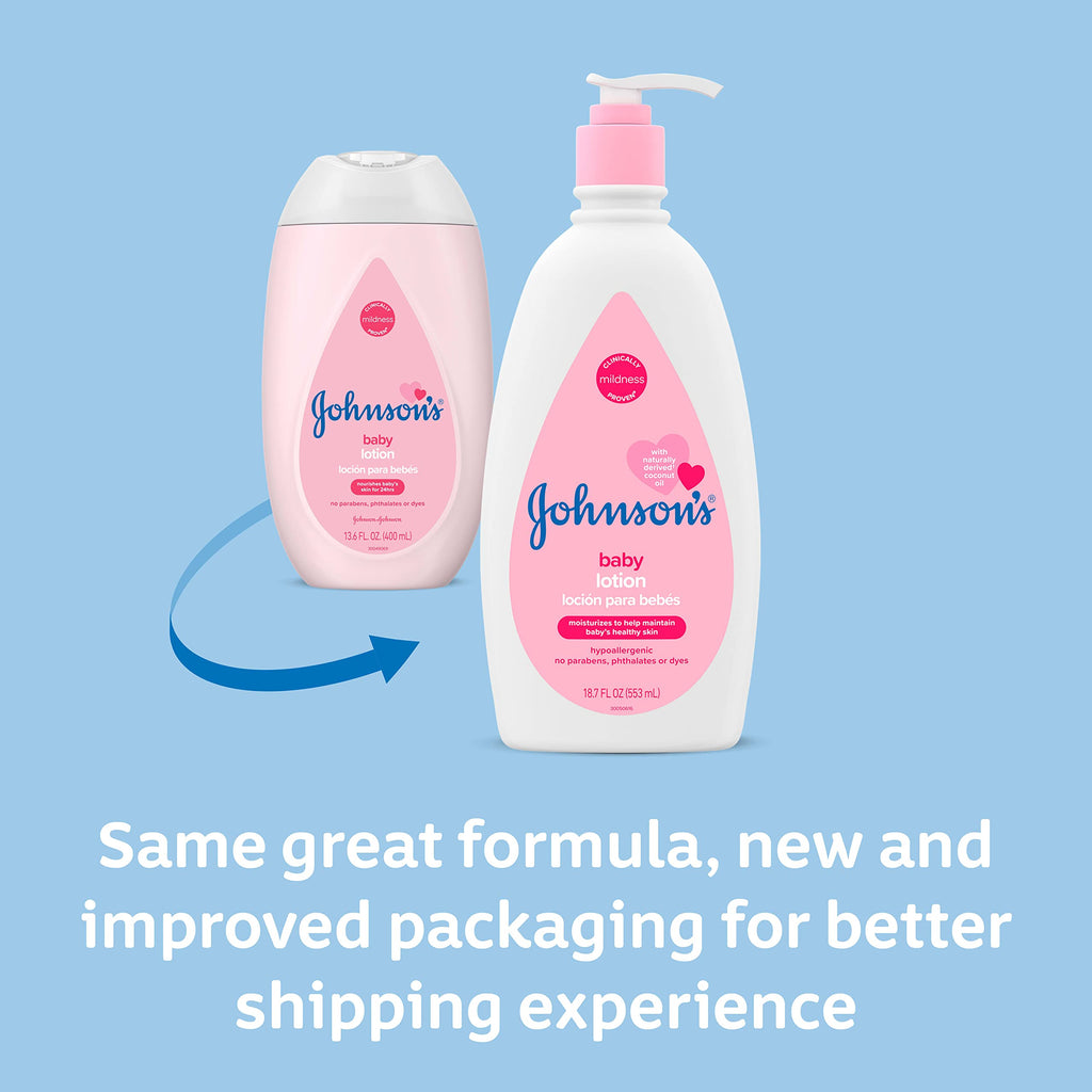 Johnson's Baby Lotion with Coconut Oil, Aloe Vera & Vitamin B5, 72 HR Hydration, Skin Moisturizer, Hypoallergenic, Safe for Newborn, Protects From Dryness &; Strengthens Skin, 27.1 fl. oz