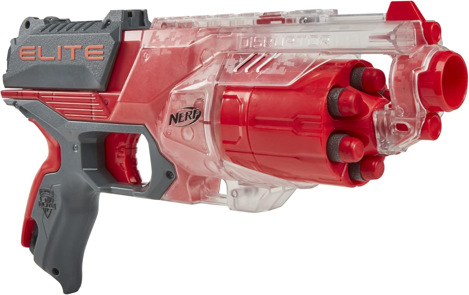 NERF Elite Disrupter Blaster - 6-Dart Rotating Drum, Slam Fire, Translucent Red (Amazon Exclusive)