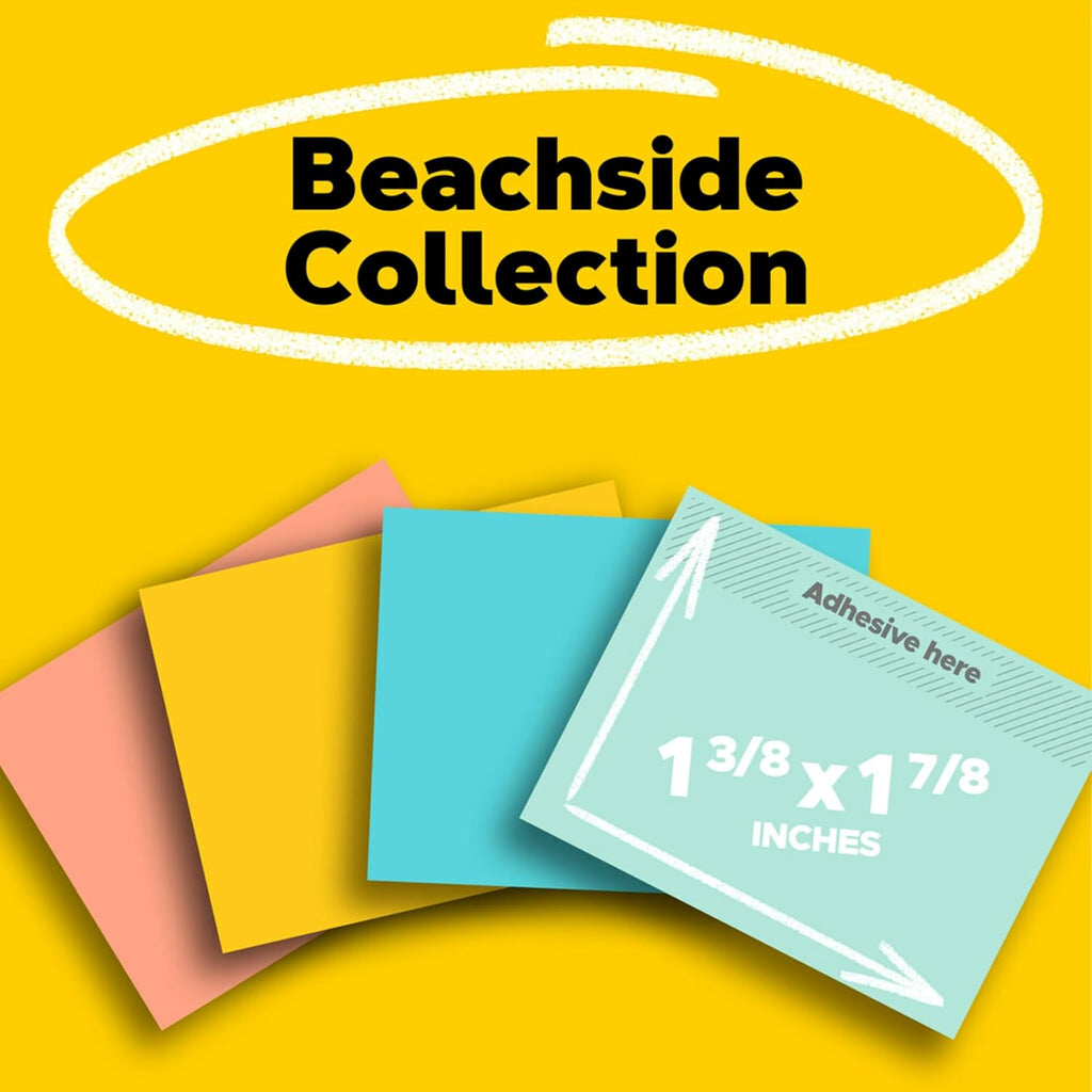 Post-it Notes, 1 3/8 in x 1 7/8 in, 24 Sticky Note Pads, 100 Sheets per Pad, Beachside Café Collection, New Year Organization or Second Semester School Supplies