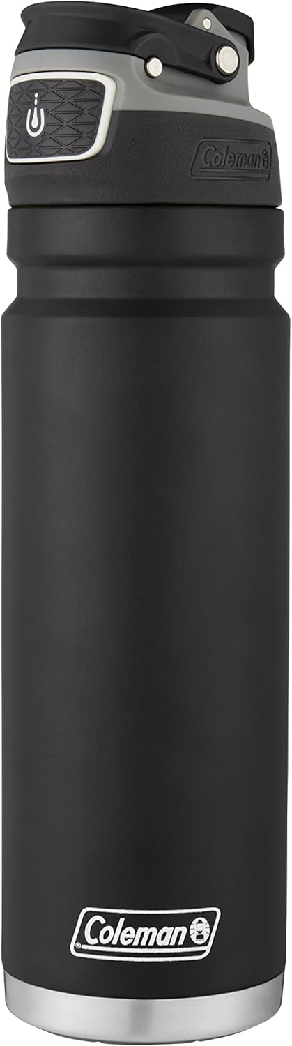 Coleman Autoseal FreeFlow Stainless Steel Water Bottle, Black, 24oz