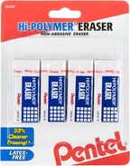 Pentel Hi-Polymer Block Eraser Small White, Pack of 4 (ZEH05BP4)