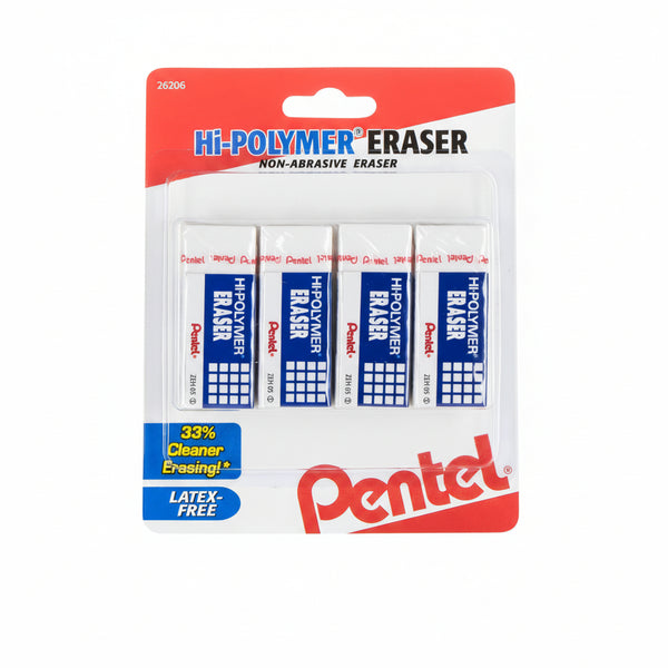 Pentel Hi-Polymer Block Eraser Small White, Pack of 4 (ZEH05BP4)