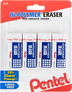 Pentel Hi-Polymer Block Eraser Small White, Pack of 4 (ZEH05BP4)