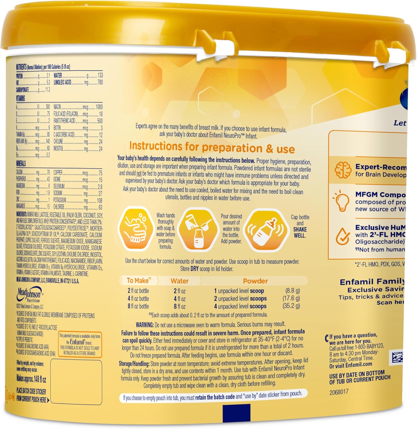 Enfamil NeuroPro Baby Formula, Triple Prebiotic Immune Blend with 2'FL HMO & Expert Recommended Omega-3 DHA, Inspired by Breast Milk, Non-GMO, Reusable Tub, 20.7 Oz (Packaging May Vary)