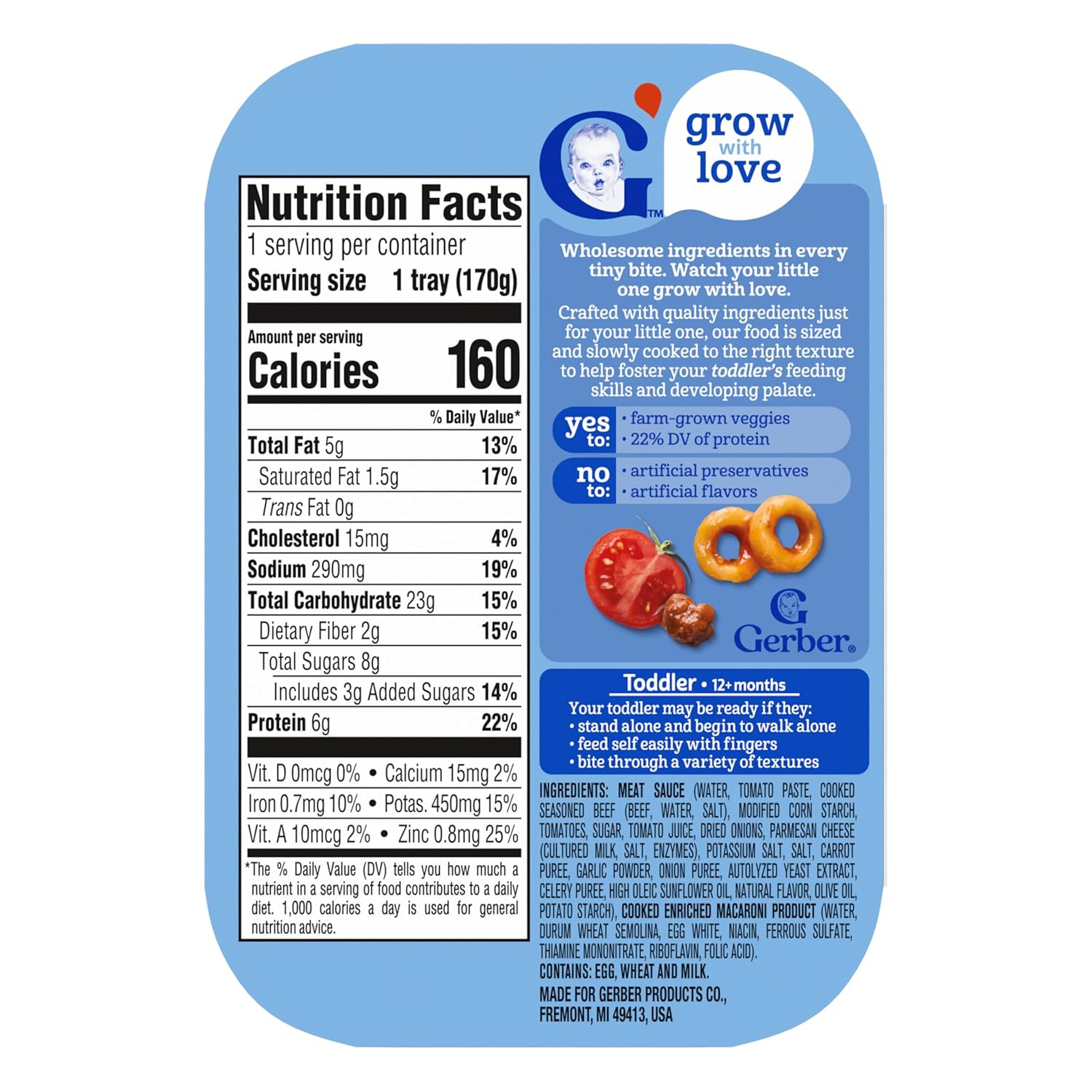 Gerber Toddler Food, Spaghetti Rings in Meat Sauce, Mealtime for Toddler, 6PK