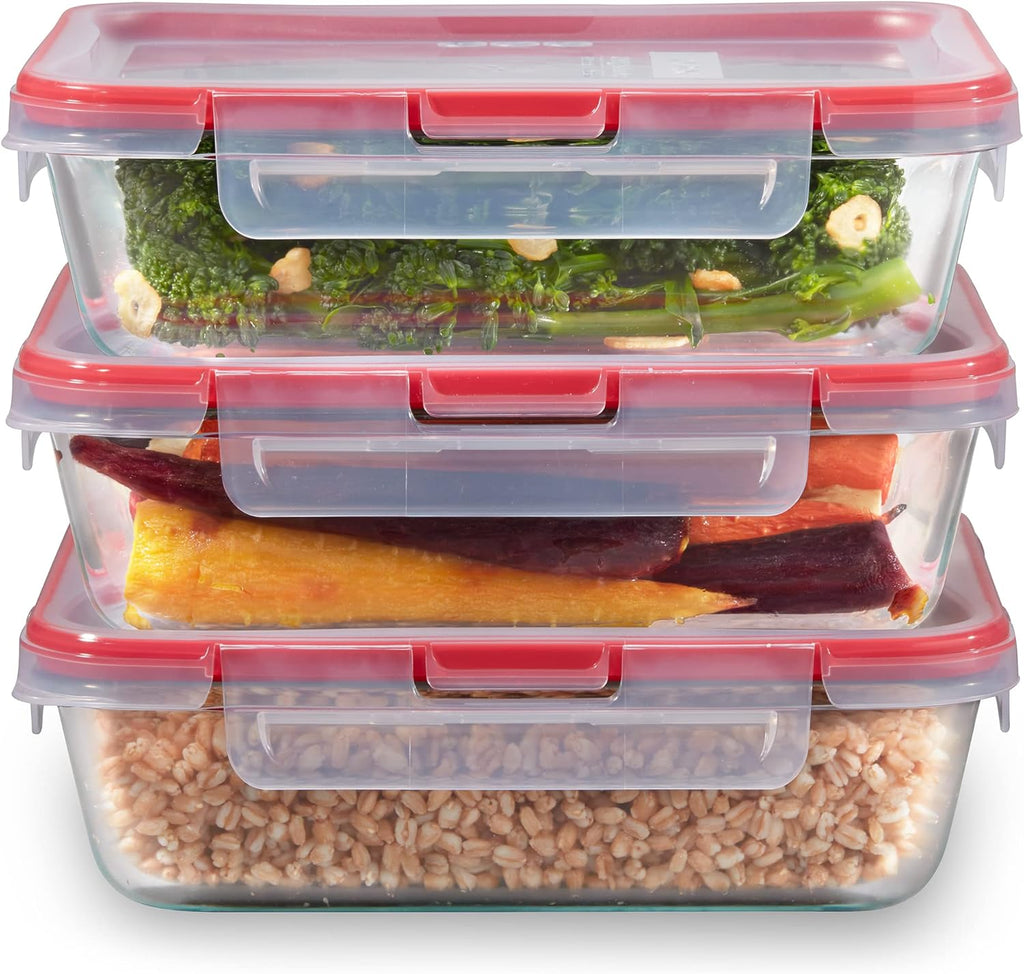 Pyrex Freshlock (5-Pack, 4 Cup) Glass Food Storage Containers Set, Airtight & Leakproof Locking Lids BPA-Free, Meal Prep Containers Set, Freezer Dishwasher Microwave Safe