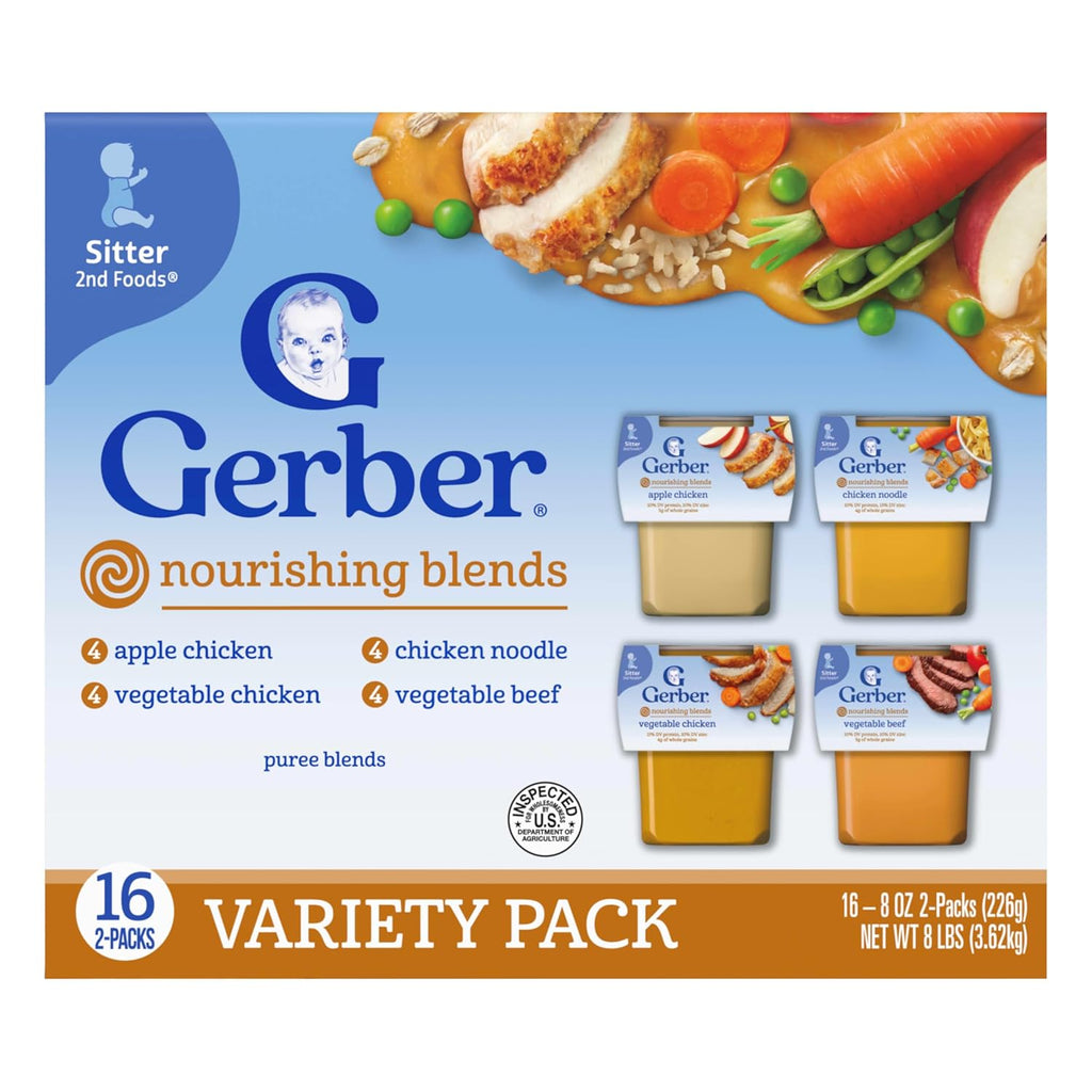 Gerber Stage 2 Baby Food, Nourishing Blends Tubs, Baby Puree, Variety Pack, 32PK