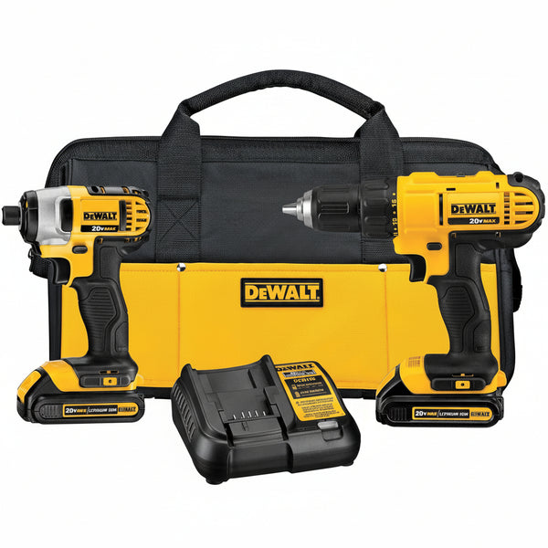 DEWALT 20V MAX Cordless Drill and Impact Driver, Power Tool Combo Kit , Includes 2 Batteries, Charger and Bag (DCK240C2)