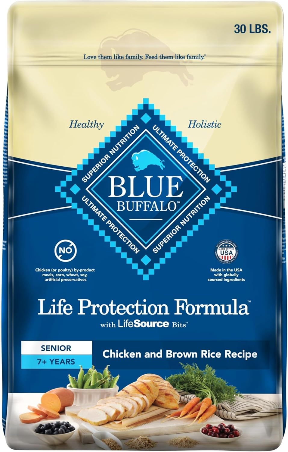 Blue Buffalo Life Protection Formula Senior Dry Dog Food, Supports Joint Health and Mobility, Made with Natural Ingredients, Chicken & Brown Rice Recipe, 15-lb. Bag