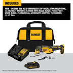 DEWALT 20V MAX XR Oscillating Tool Kit with Blades, 3 Speed Cordless Brushless Multitool, Up to 20,000 OPM, LED Light, Battery and Charger Included (DCS356C1)
