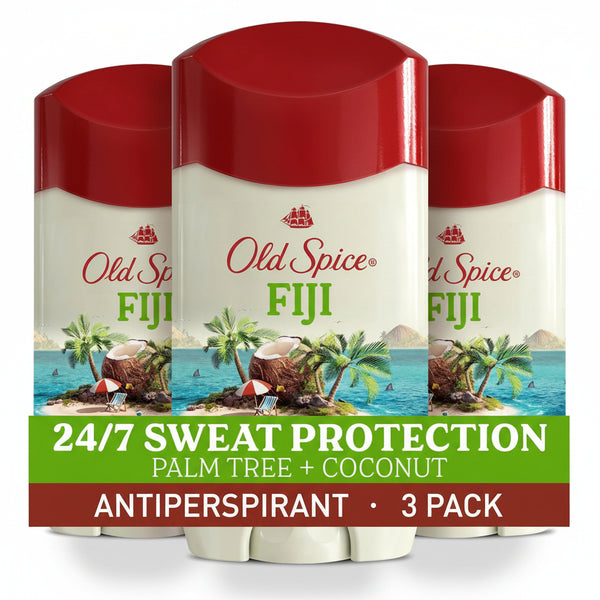 Old Spice Dry Feel Antiperspirant Deodorant for Men, 24/7 Freshness, 24/7 Sweat & Odor Protection, Gentle on Skin with Skin Conditioners, Fiji with Palm Tree + Coconut Scent, 2.6 oz (Pack of 3)