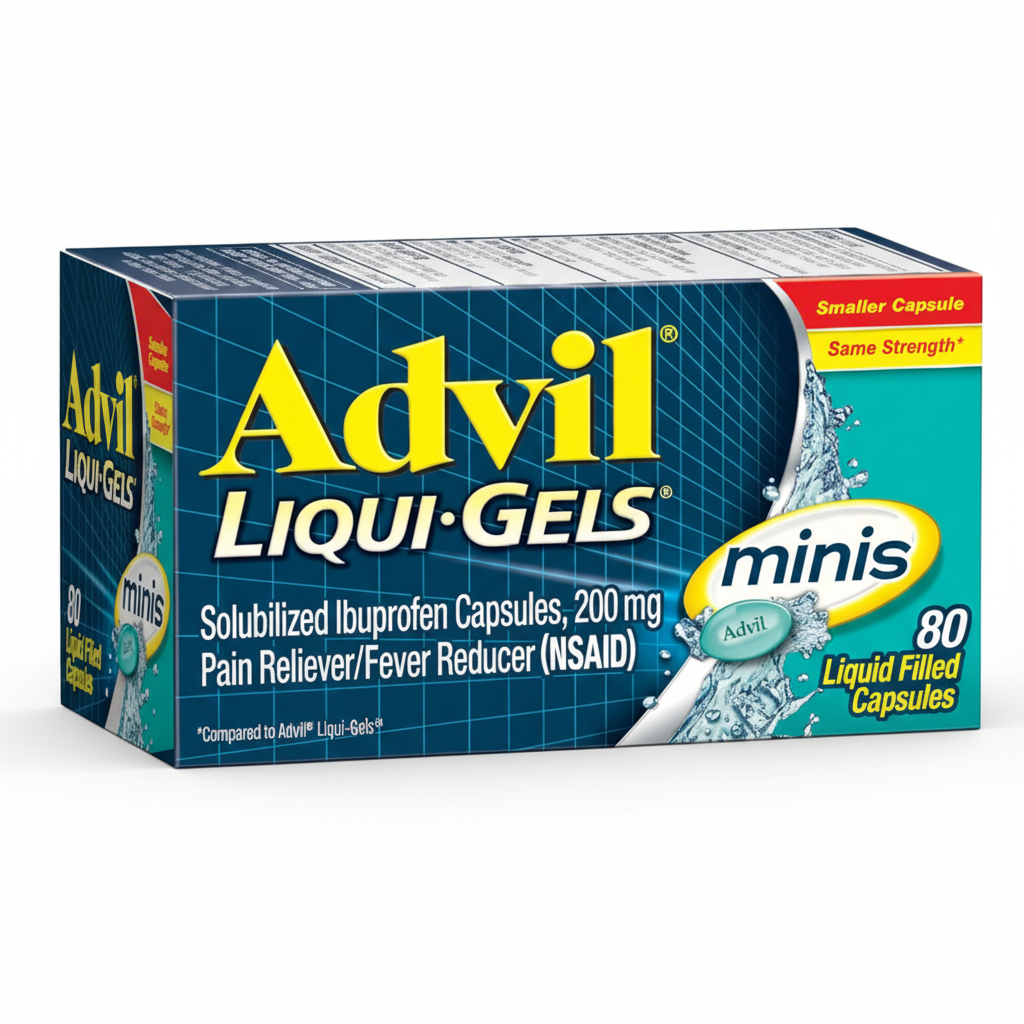 Advil Liqui-Gels Minis Pain Reliever and Fever Reducer, Pain Medicine for Adults with Ibuprofen 200mg for Pain Relief - 80 Liquid Filled Capsules