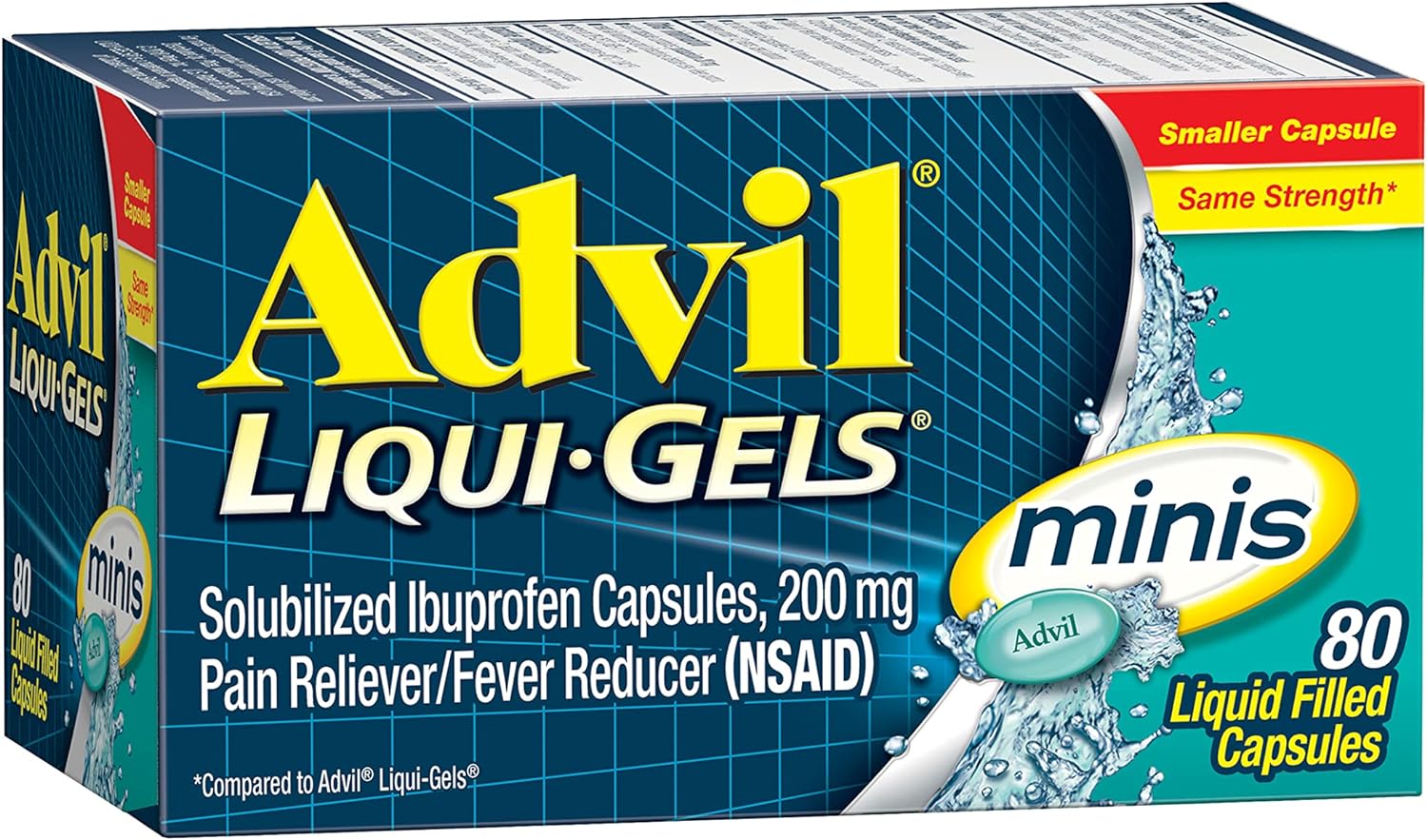 Advil Liqui-Gels Minis Pain Reliever and Fever Reducer, Pain Medicine for Adults with Ibuprofen 200mg for Pain Relief - 80 Liquid Filled Capsules