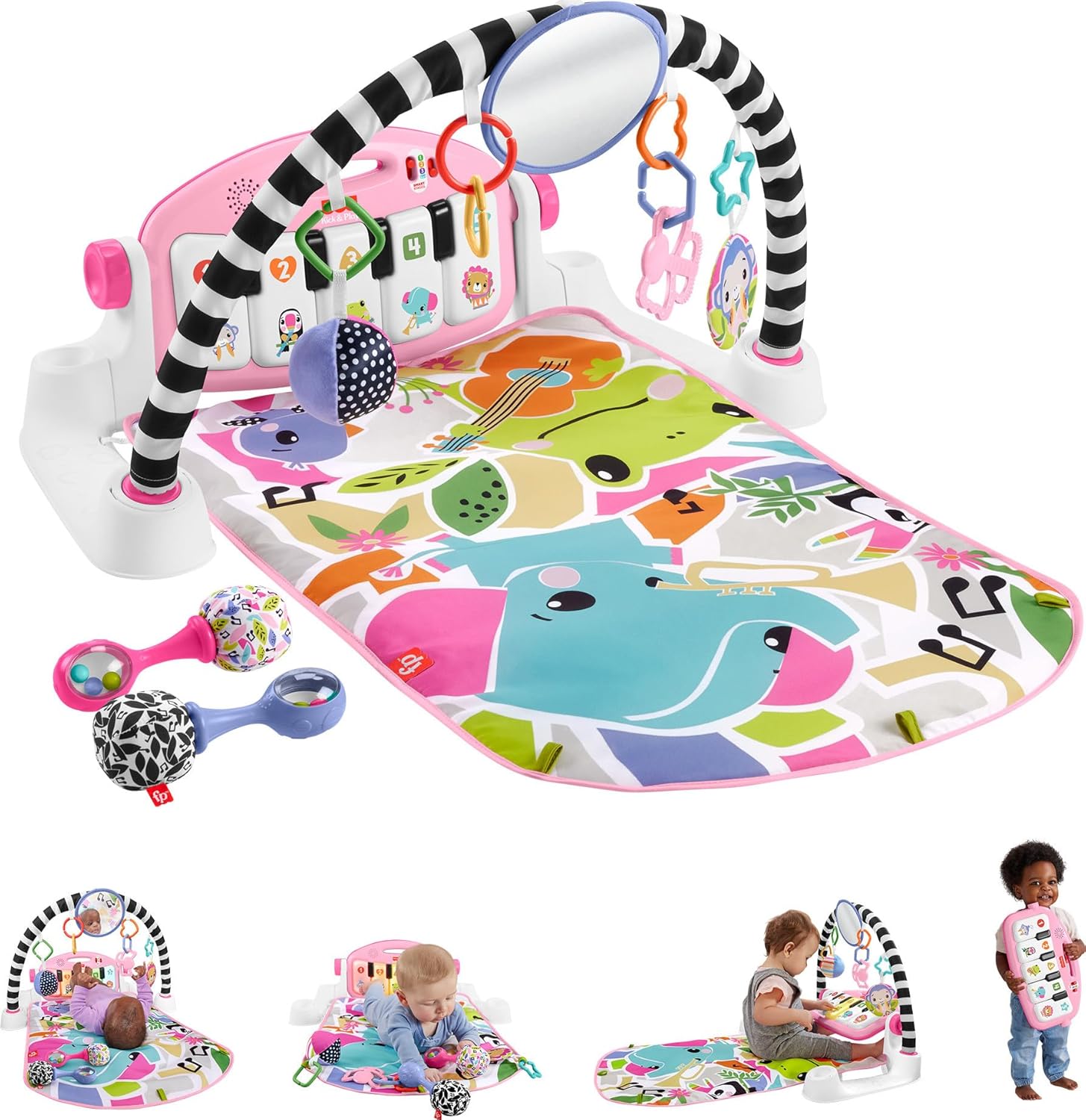 Fisher-Price Baby Playmat Deluxe Kick & Play Piano Gym for Learning & 2 Maracas Soft Rattles for Newborn to Toddler Play Ages 0+ Months