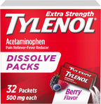 Tylenol Extra Strength Dissolve Powder Packs, 500 mg Acetaminophen Pain Reliever & Fever Reducer Medicine, Fast Relief for Minor Aches & Pains, Ibuprofen- & Aspirin-Free, On-the-Go Berry Flavor, 32 Ct