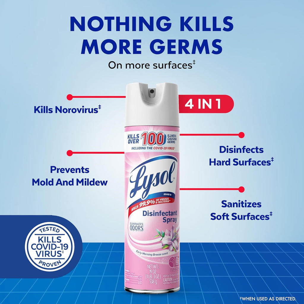 Lysol Disinfectant Spray, Sanitizing And Antibacterial Spray, For Disinfecting And Deodorizing, Early Morning Breeze, 19 Fl Oz (Pack Of 2), Packaging May Vary