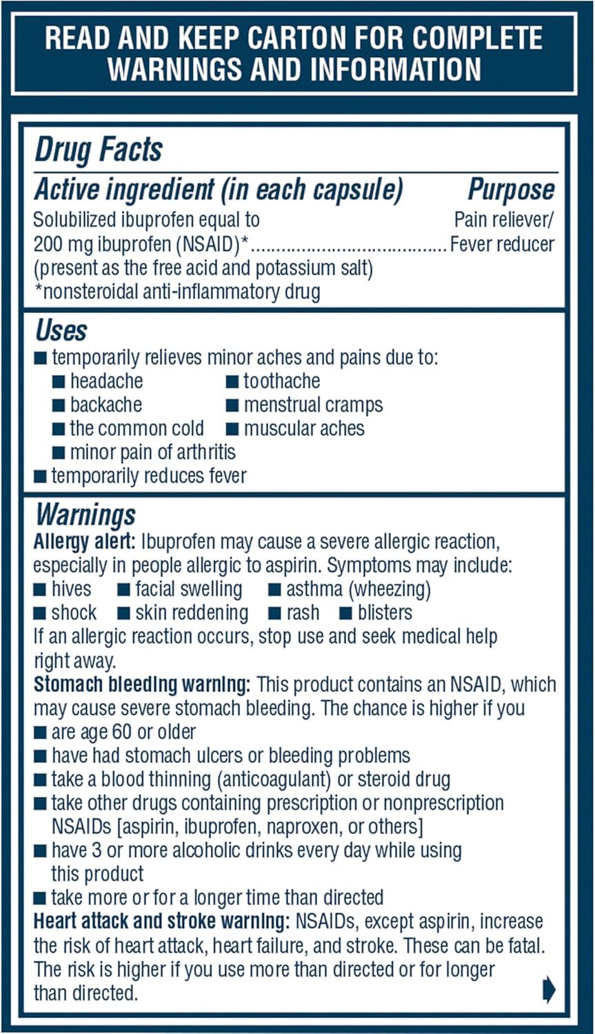 Advil Liqui-Gels Minis Pain Reliever and Fever Reducer, Pain Medicine for Adults with Ibuprofen 200mg for Pain Relief - 80 Liquid Filled Capsules