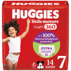Huggies Size 6 Baby Diapers, Little Movers HuggFit 360° Baby Diapers with 360° Waistband, Size 6 (35+ lbs), 104 Count (2 Packs of 52), Packaging May Vary